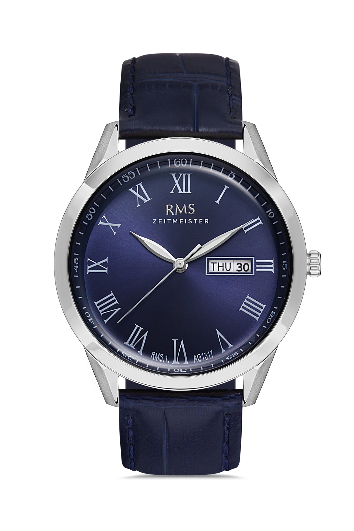 RMS ZEITMEISTER Men's Watch with Blue Dial and Leather Strap - RMS.1.AG1317.03