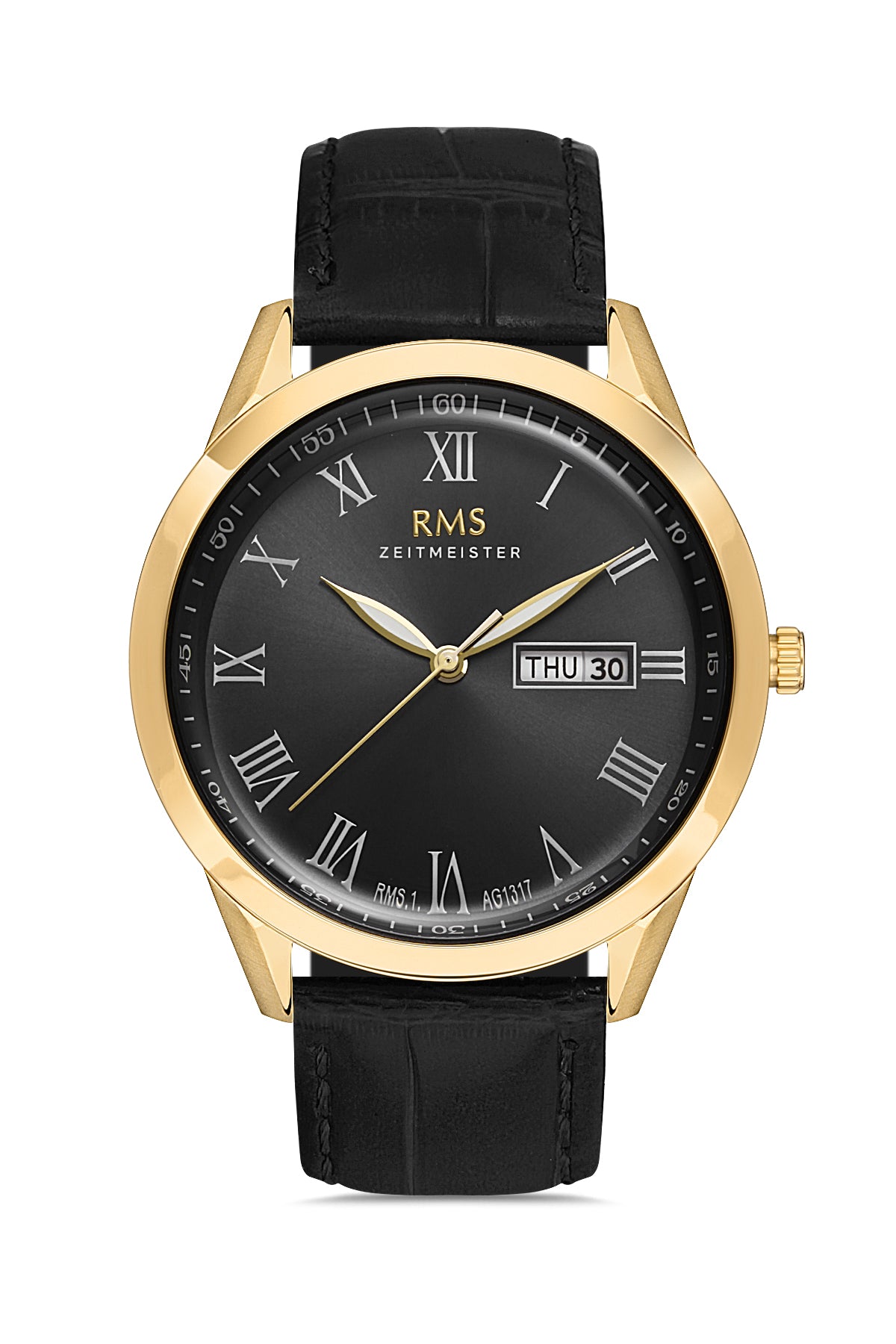 RMS ZEITMEISTER Men's Watch with Black Dial and Black Leather Strap - RMS.1.AG1317.04