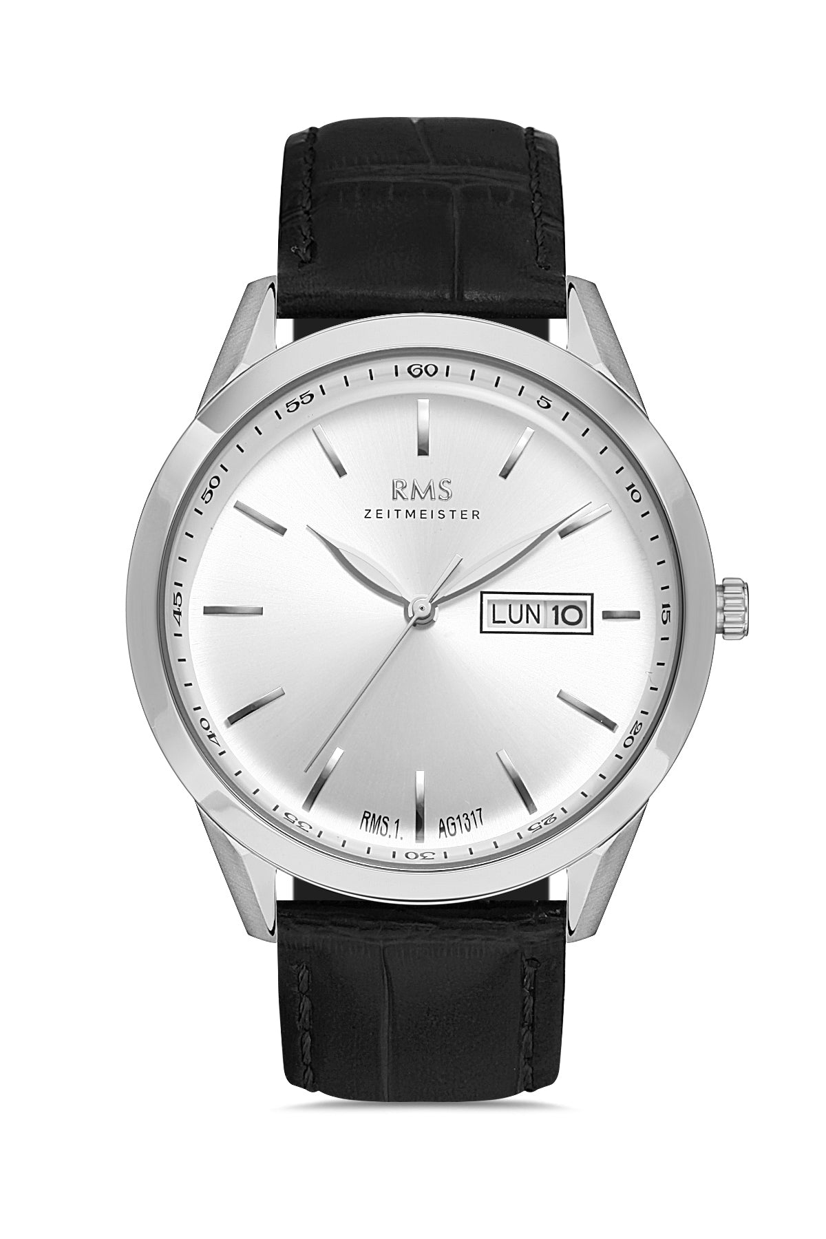 RMS ZEITMEISTER Black Dial Black Leather Strap Men's Watch-RMS.1.AG1317.10