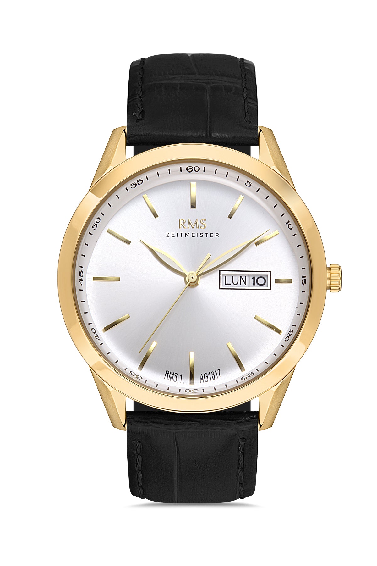 RMS ZEITMEISTER Calendar White Dial Black Leather Strap Men's Watch-RMS.1.AG1317.13