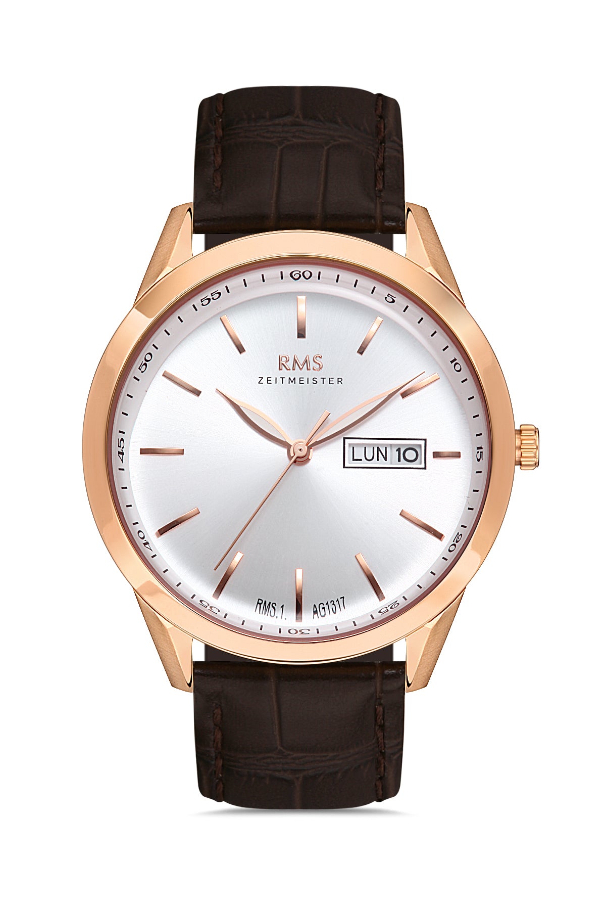 RMS ZEITMEISTER Calendar White Dial Brown Leather Strap Men's Watch-RMS.1.AG1317.15