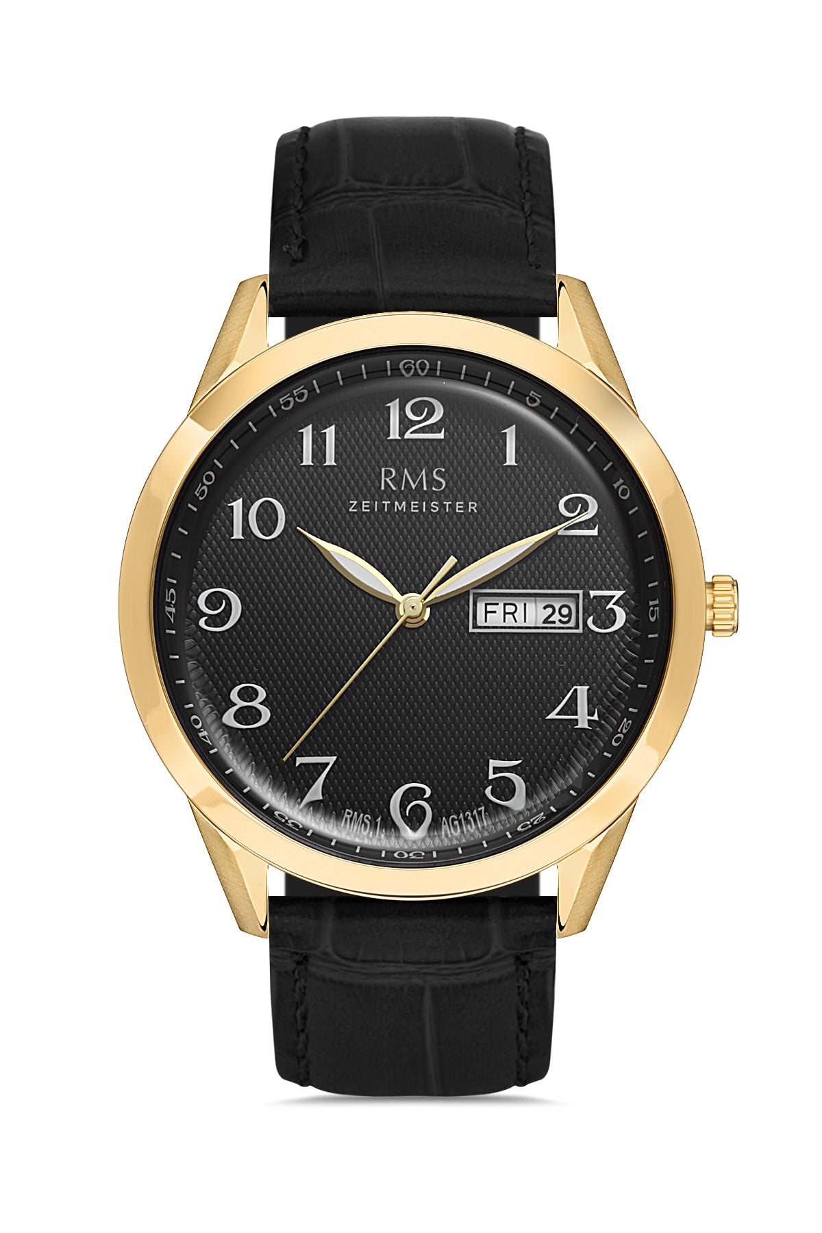 RMS ZEITMEISTER Calendar Men's Watch with Black Dial and Black Leather Strap - RMS.1.AG1317.20