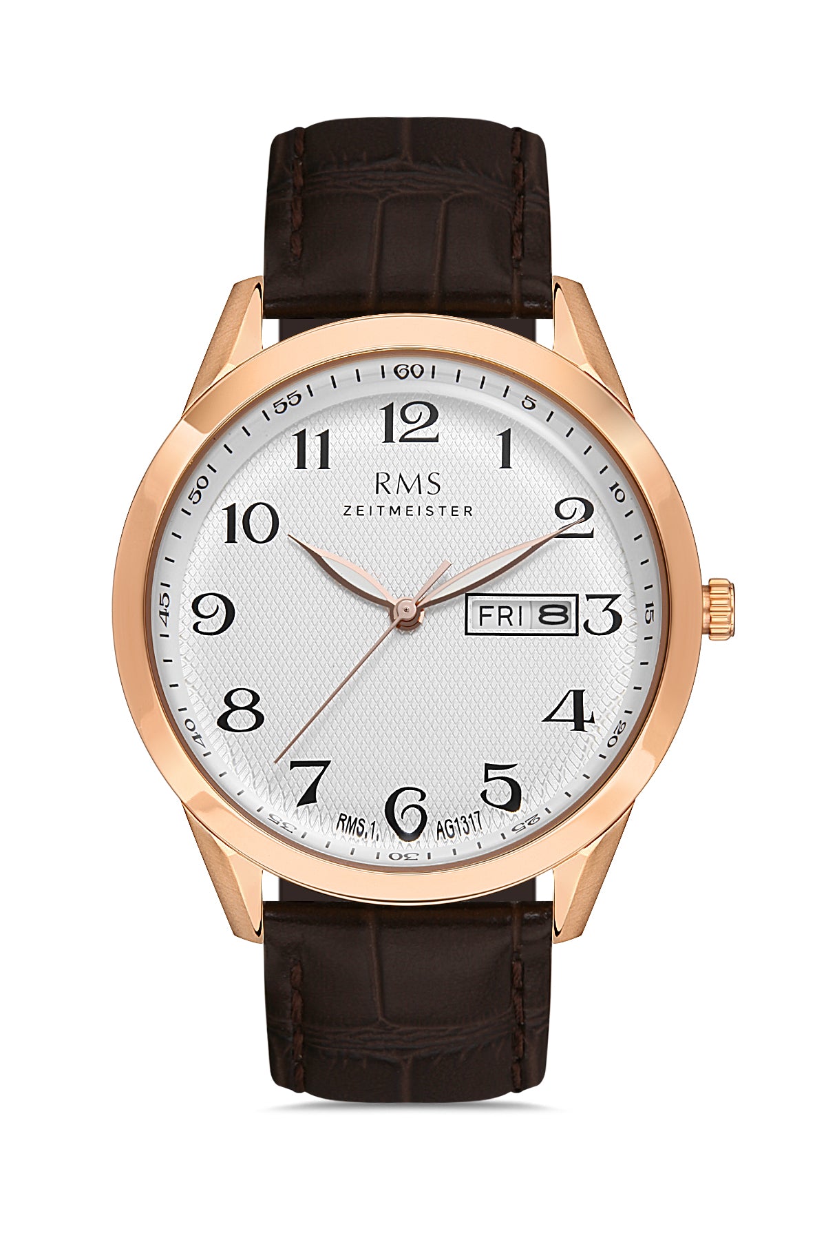 RMS ZEITMEISTER Calendar White Dial Brown Leather Strap Men's Watch-RMS.1.AG1317.23