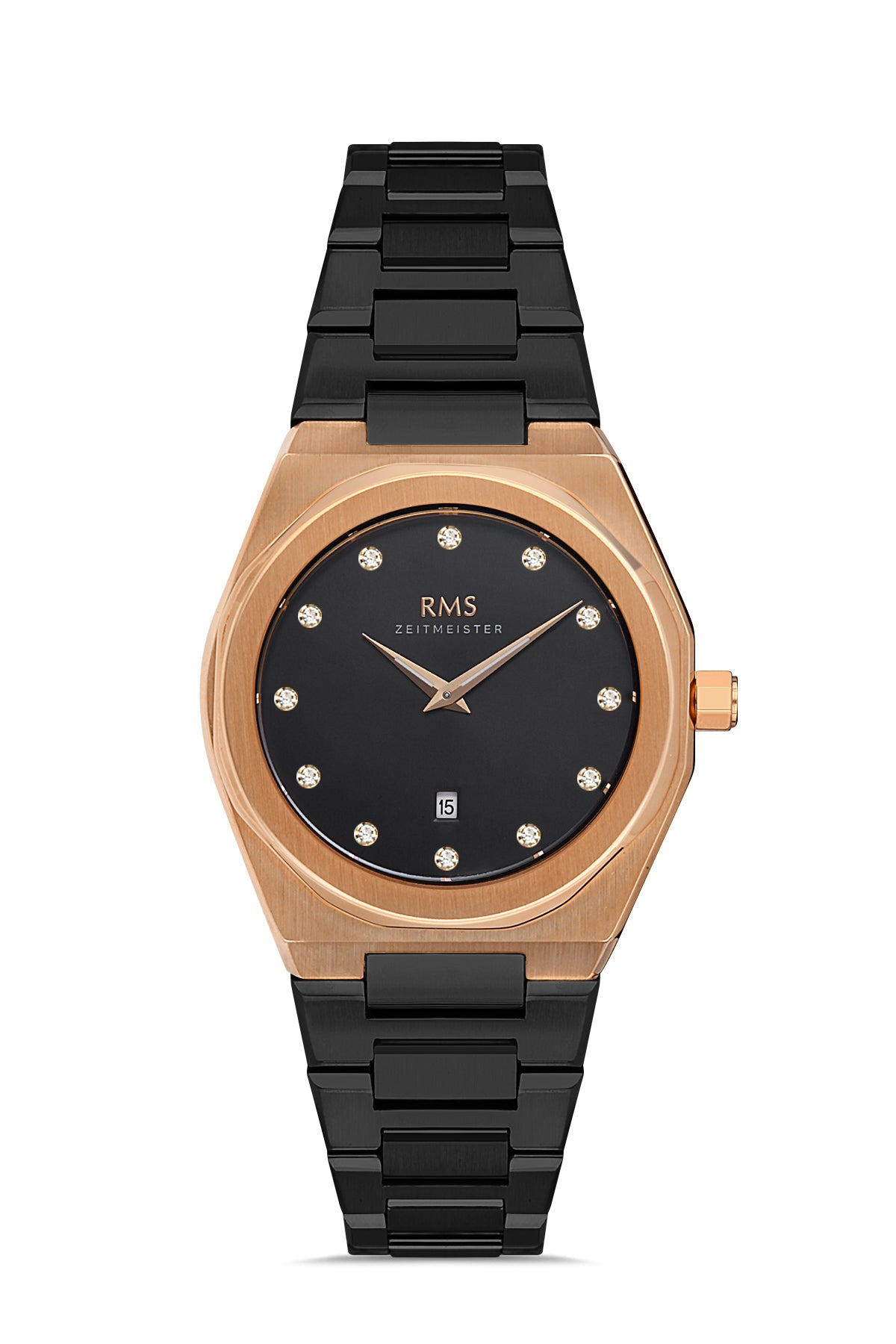 RMS Siyah Kadran Gül Kaplamalı Kadın Kol Saati