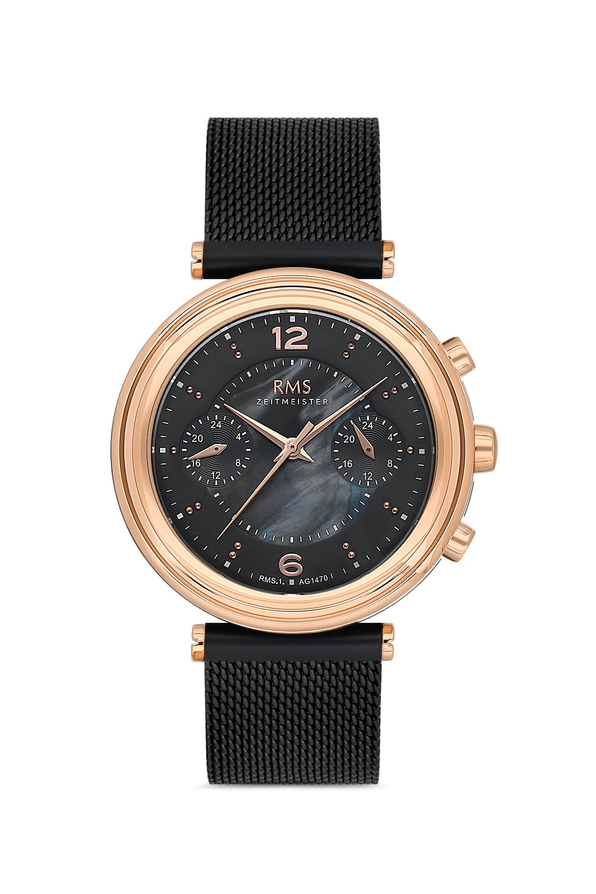 RMS Black Dial Rose Black Coated Women's Watch - RMS.1.AG1470.07