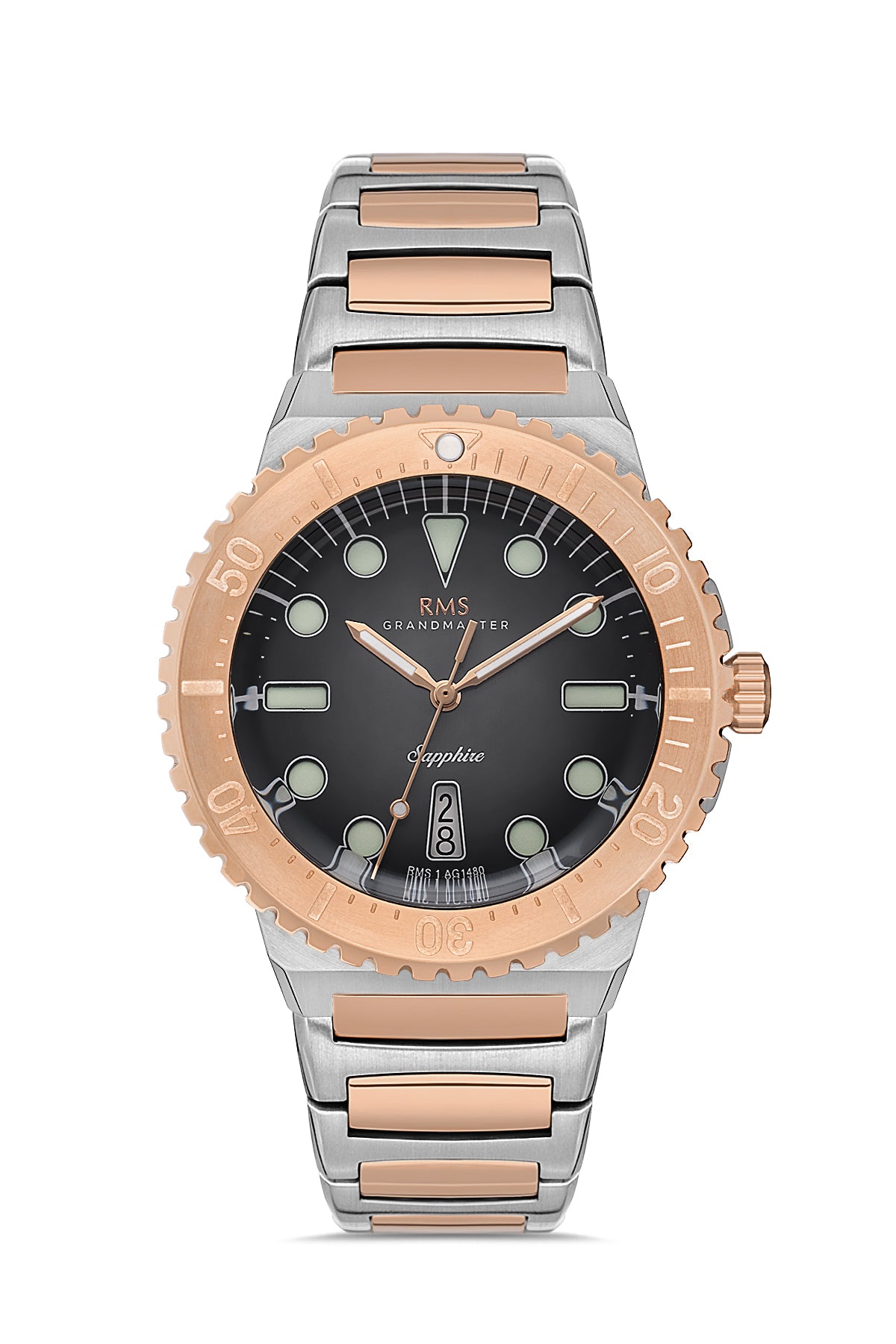 RMS Black Dial Rose White Plated Men's Watch - RMS.1.AG1480.08