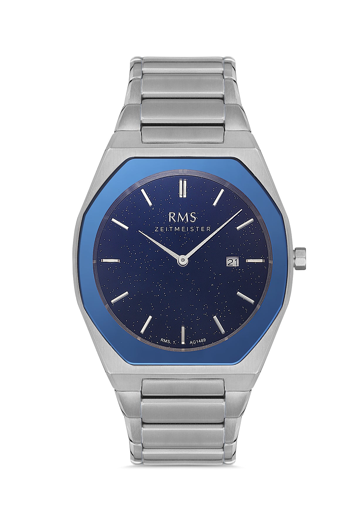 RMS Mavi Kadran Gümüş Kaplamalı Erkek Saati