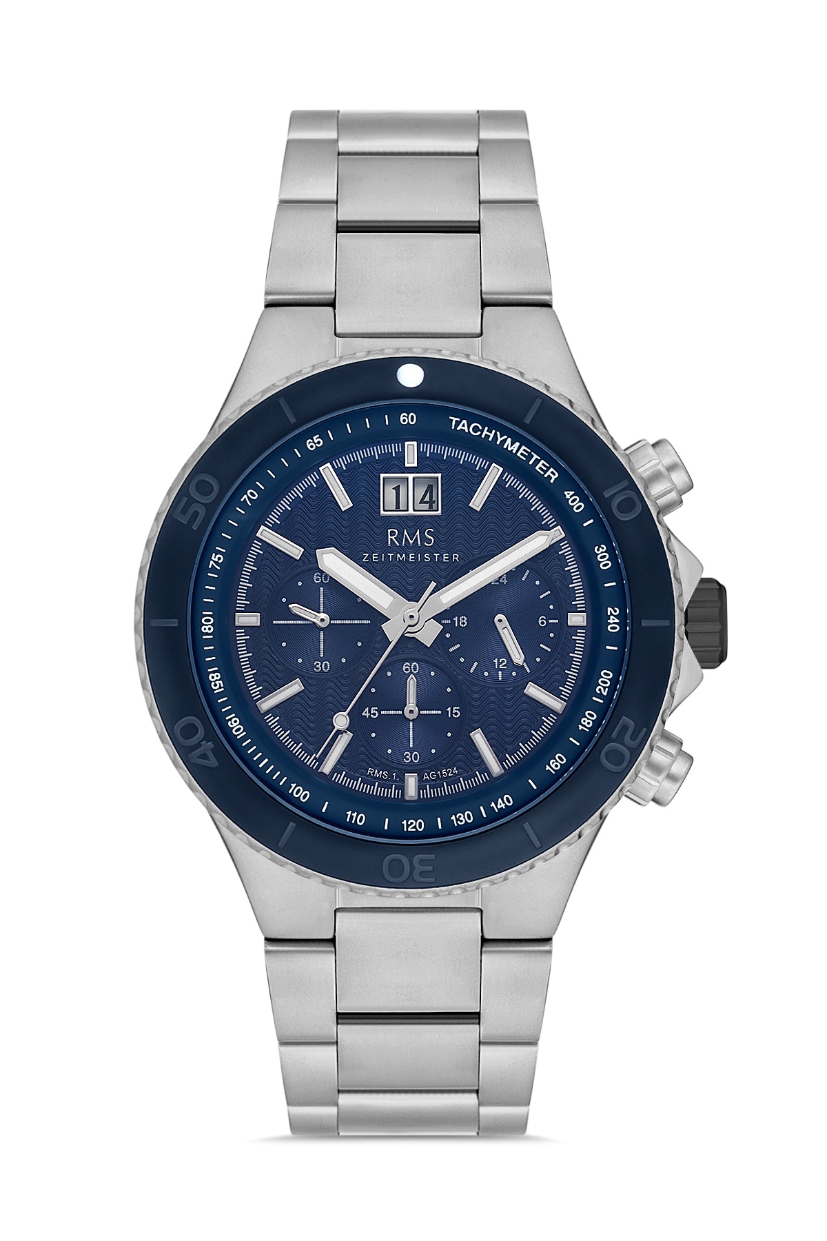 RMS Blue Dial Silver-Plated Men's Wristwatch - RMS.1.AG1524.03