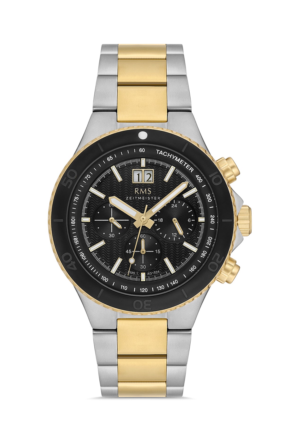 RMS Black Dial Yellow-White Plated Men's Wristwatch - RMS.1.AG1524.05