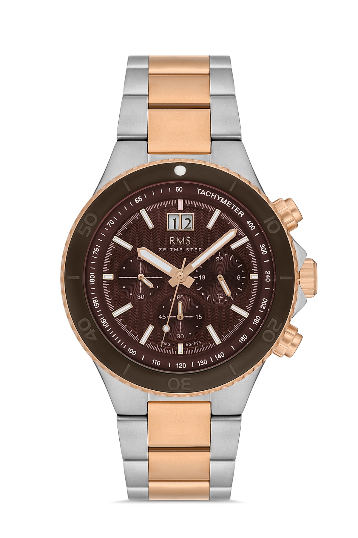 RMS Brown Dial Rose-White Plated Men's Wristwatch - RMS.1.AG1524.06