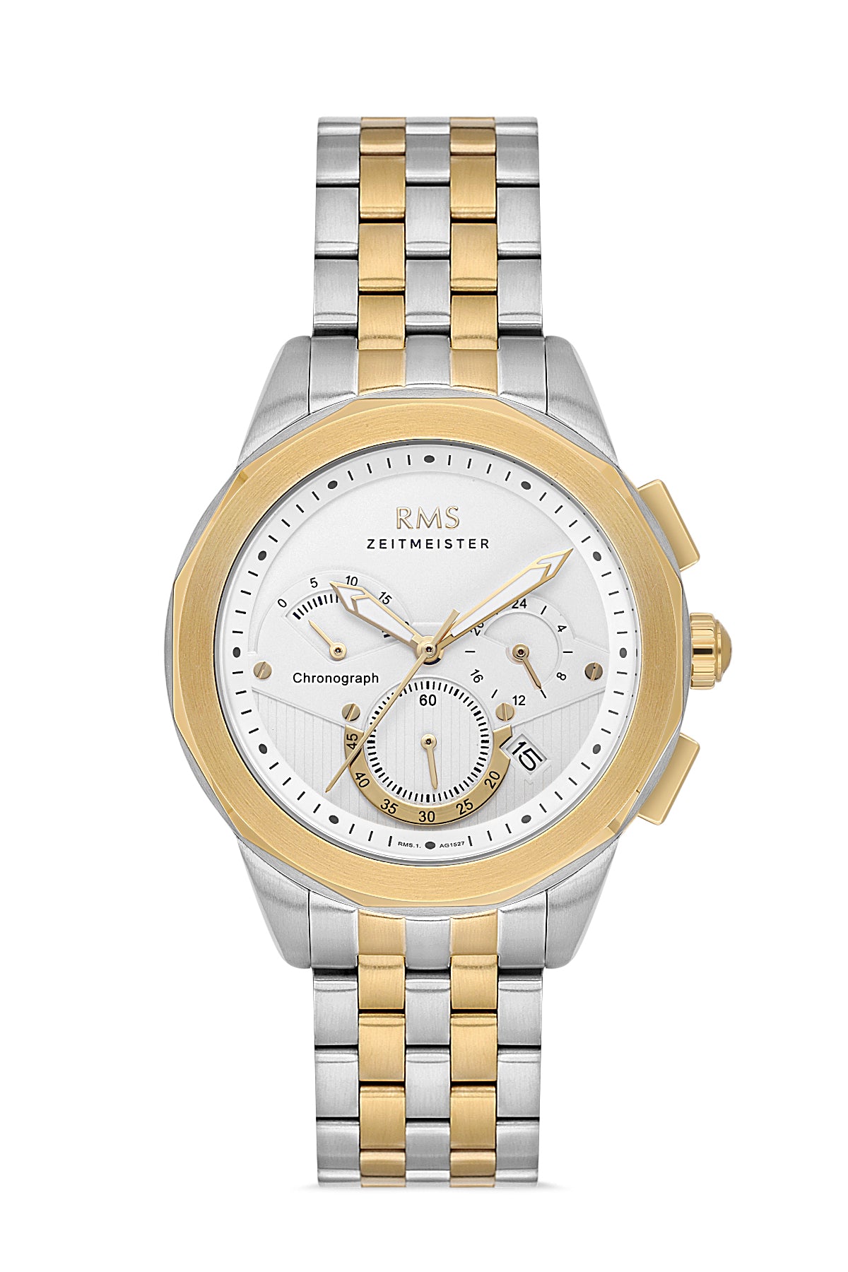 Gümüş Kadranlı ve Sarı Beyaz Kaplamalı RMS Erkek Saati