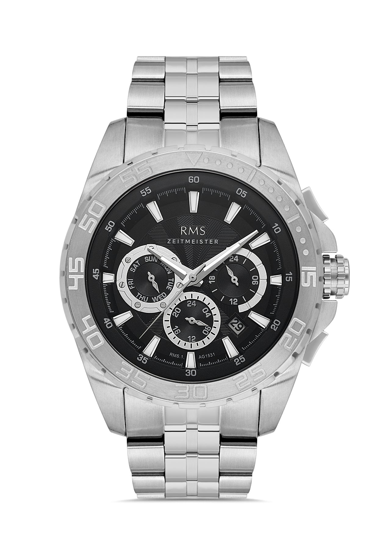 RMS ZEITMEISTER Siyah Kadran ve Gümüş Paslanmaz Çelik Kayışlı Erkek Saati