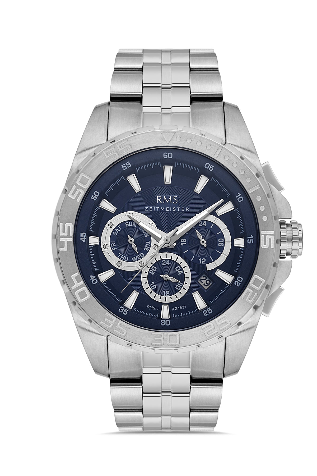 RMS ZEITMEISTER Lacivert Kadranlı ve Gümüş Paslanmaz Çelik Kayışlı Erkek Saati