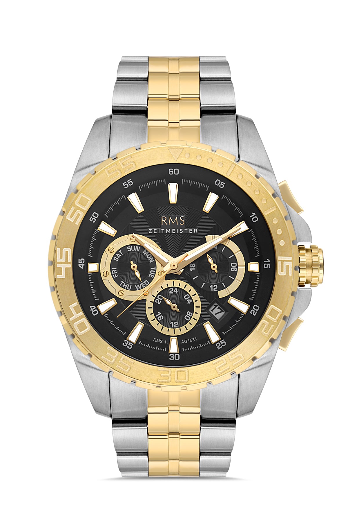 RMS ZEITMEISTER Men's Watch with Black Dial and Yellow-Silver Steel Strap - RMS.1.AG1531.05