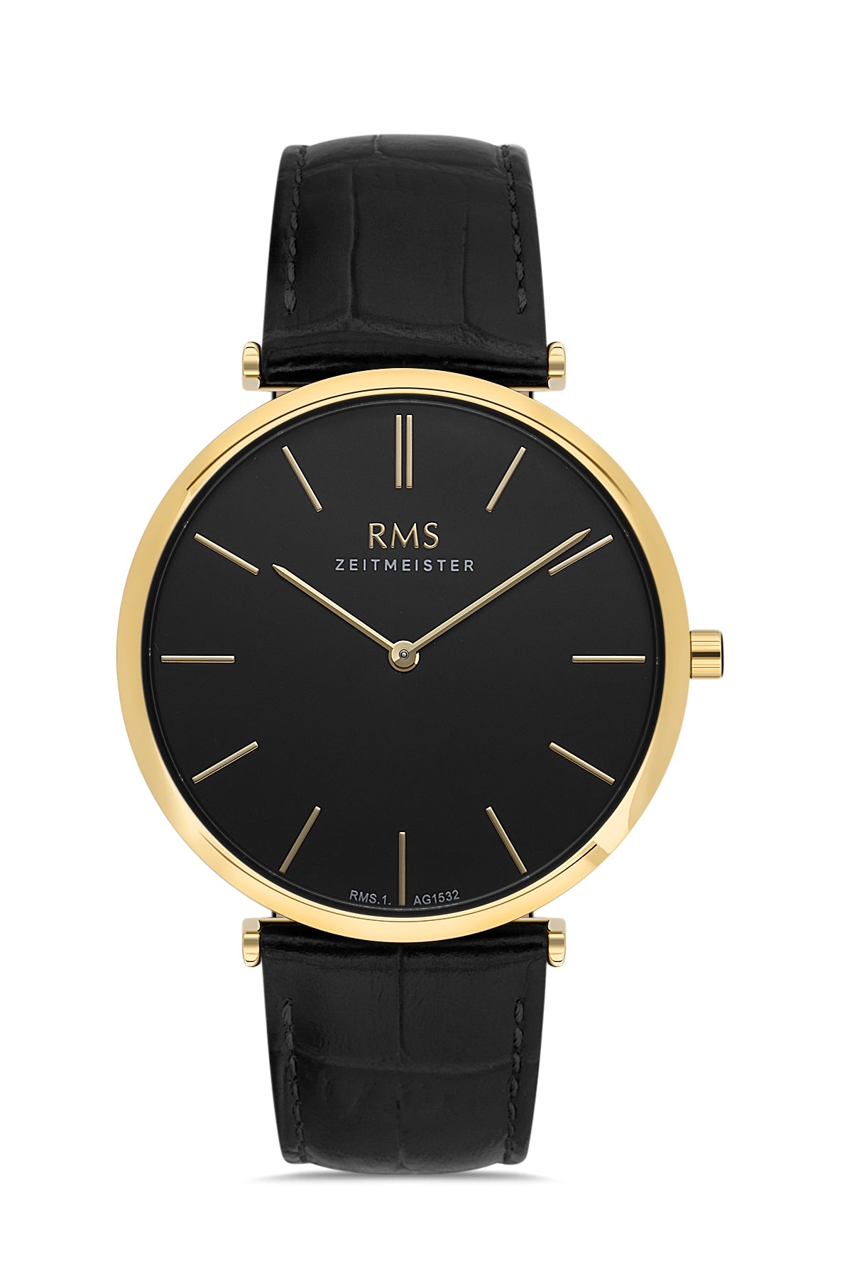 RMS ZEITMEISTER Siyah Kadran Siyah Deri Kayış Erkek Saati