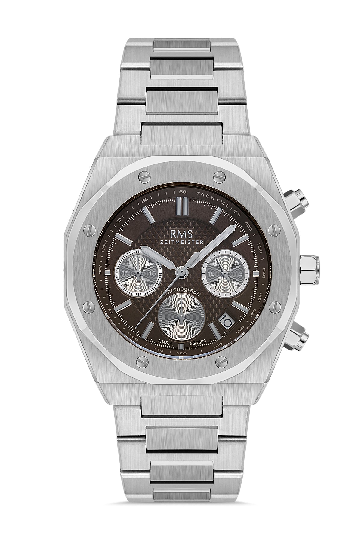 RMS Kahverengi Kadran Gümüş Kaplama Erkek Saati