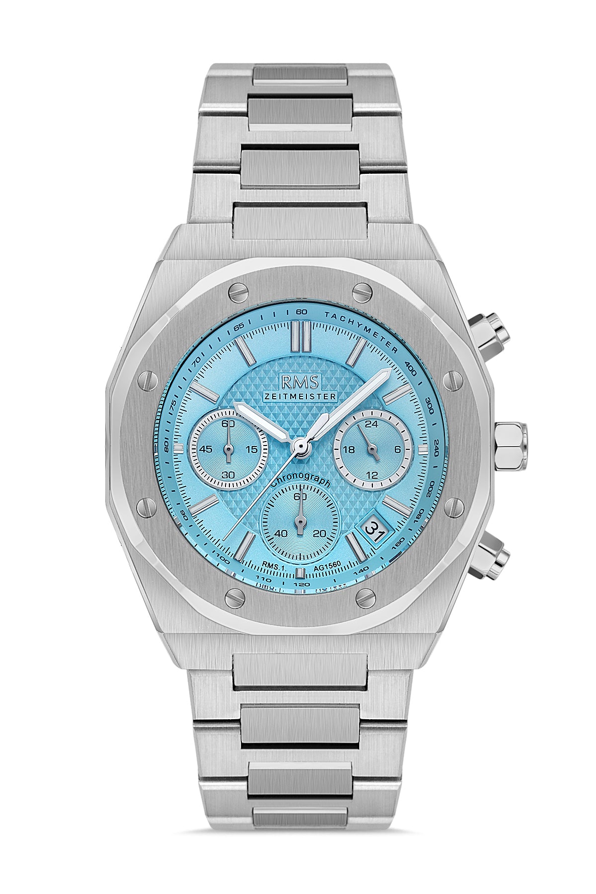 RMS Turquoise Dial Silver-Plated Men's Watch - RMS.1.AG1560.06