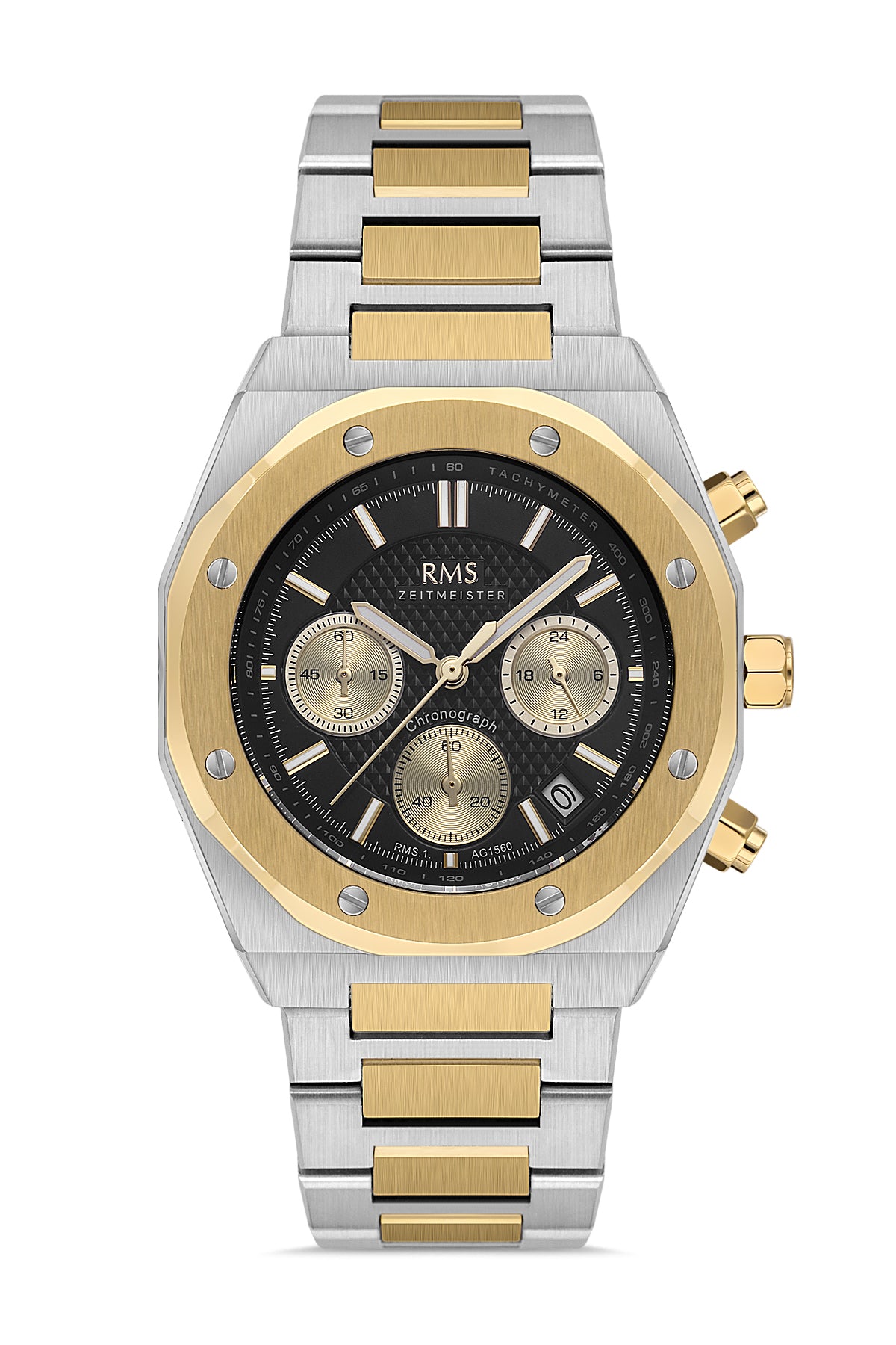 RMS Black Dial Yellow-White Plated Men's Watch - RMS.1.AG1560.07