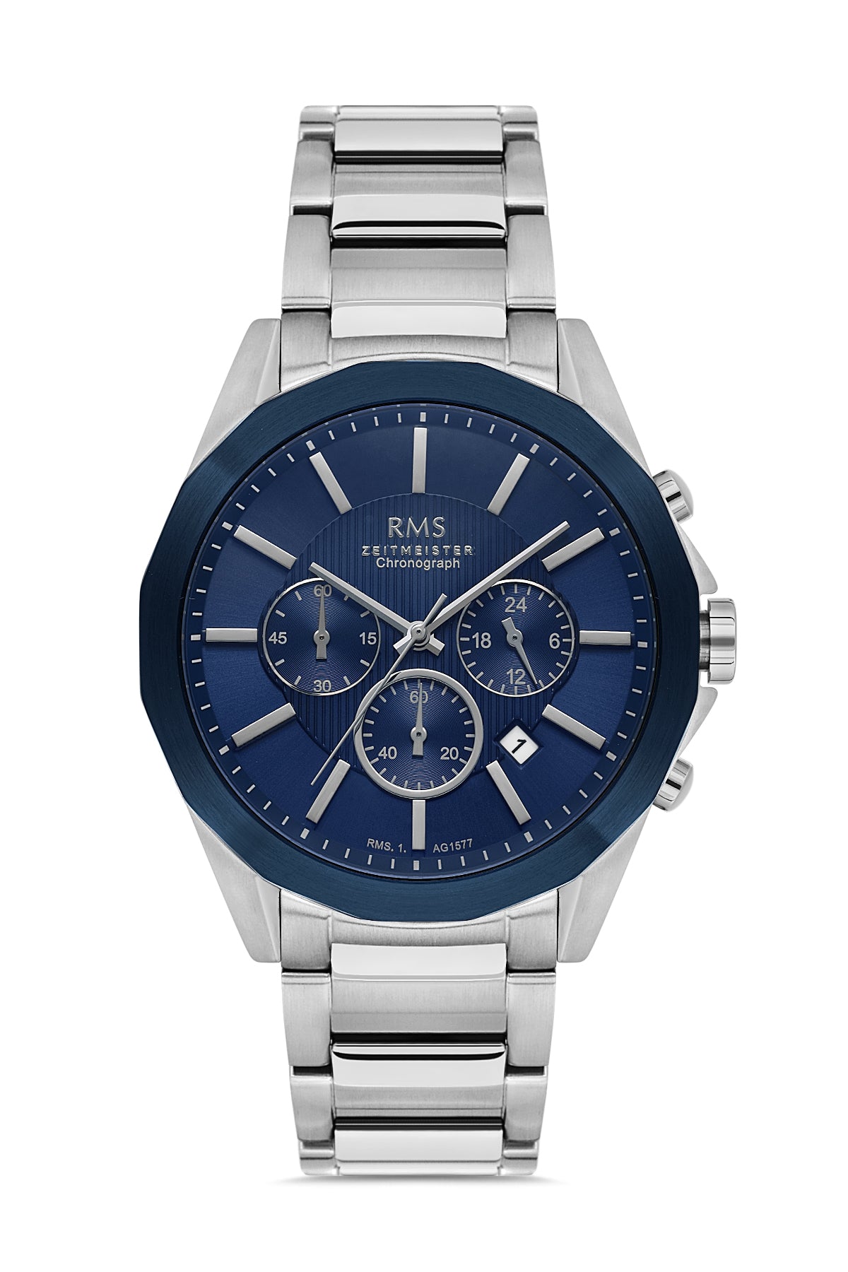 Mavi Kadranlı ve Gümüş Kaplamalı RMS Erkek Saati