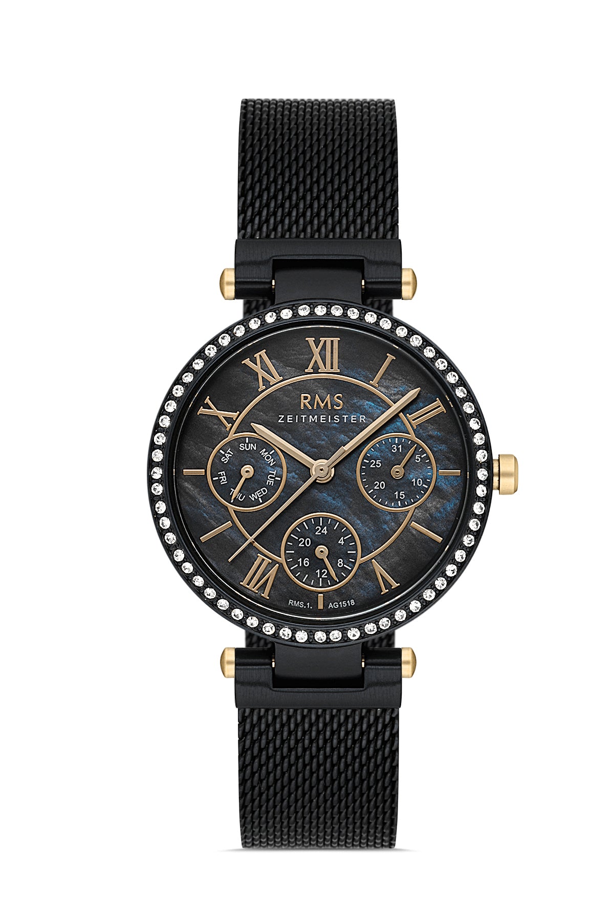 RMS Black Dial Black Coated Women's Wristwatch - RMS.1.AG1518.07