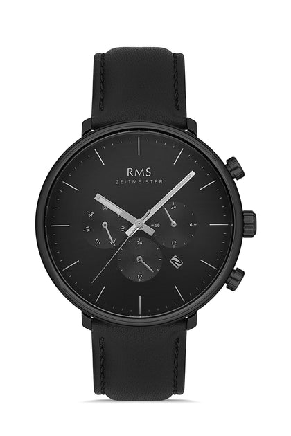 RMS Zeitmeister Black Dial Black Plated Men's Watch - Black Genuine Leather Strap - RMS.1.AG1479.10