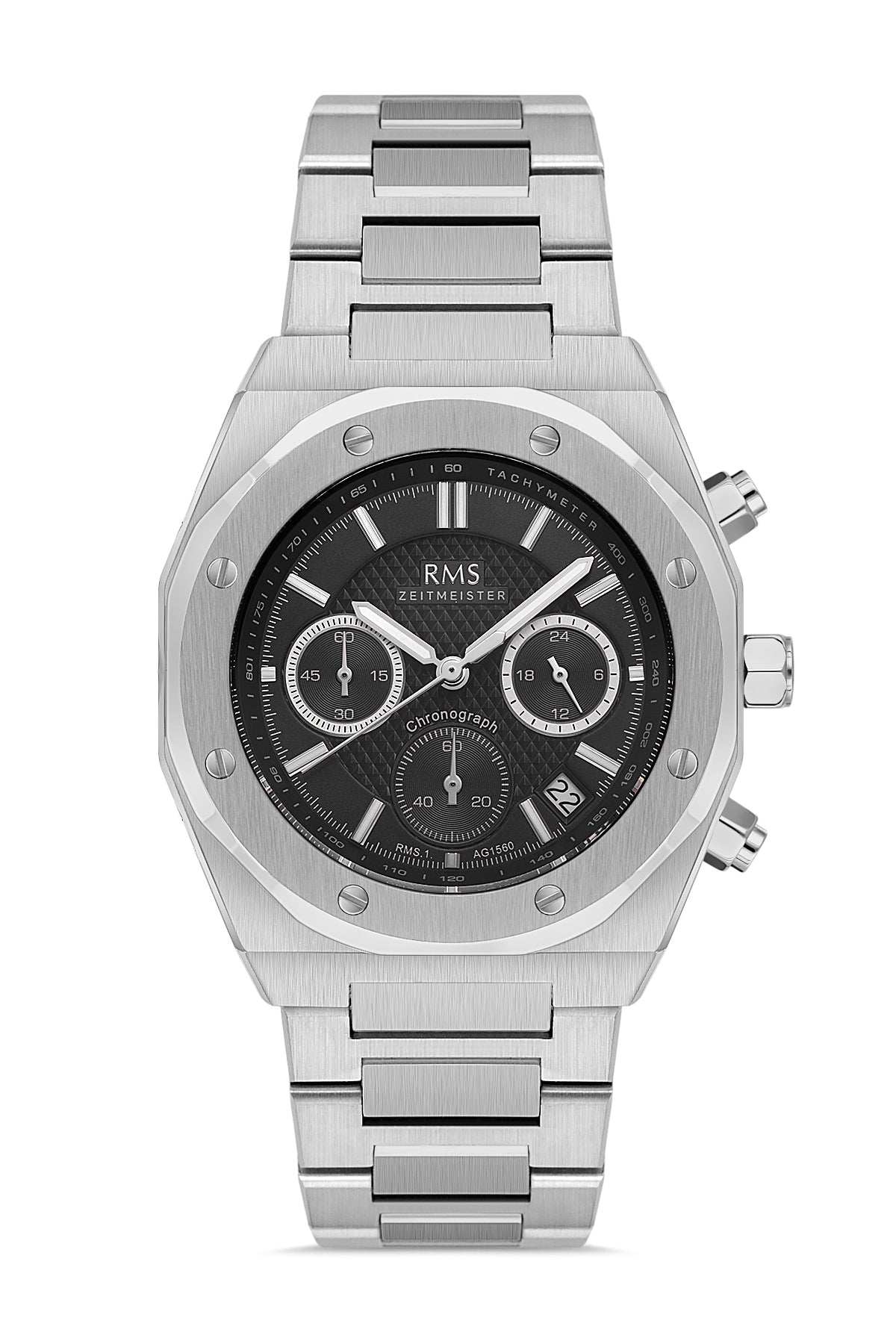 RMS Black Dial Silver-Plated Men's Watch - RMS.1.AG1560.02