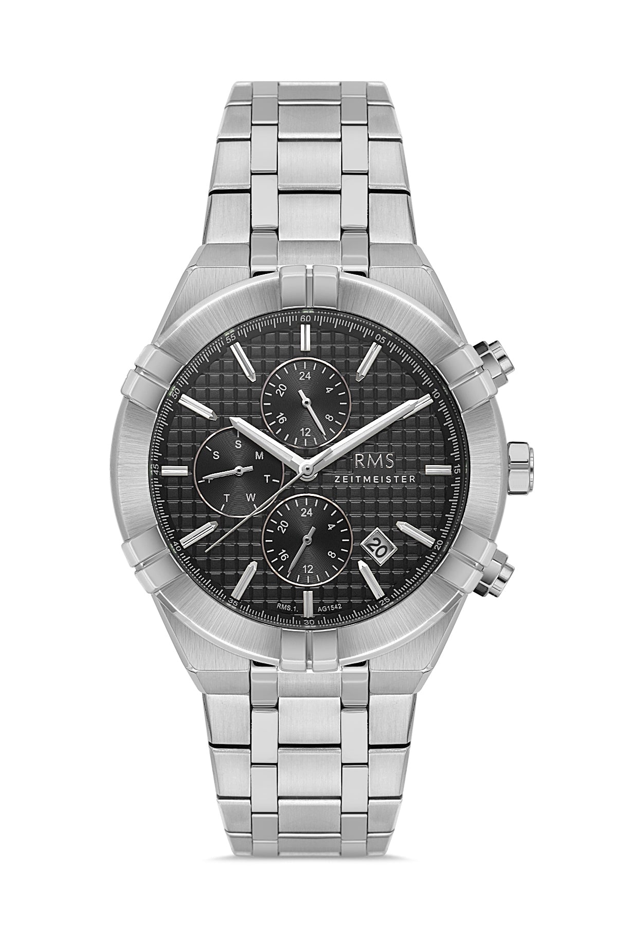 RMS Herrenuhr versilbert mit schwarzem Zifferblatt – RMS.1.AG1542.03