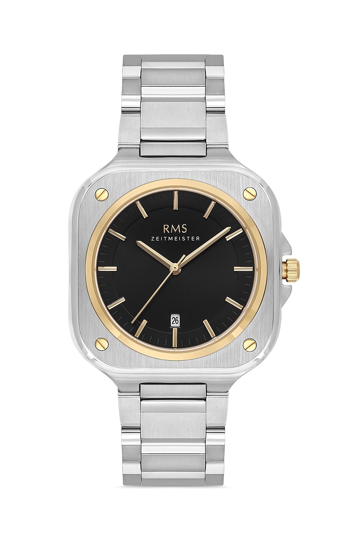 RMS SİYAH KADRAN SARI-BEYAZ KAPLAMA ERKEK SAATİ