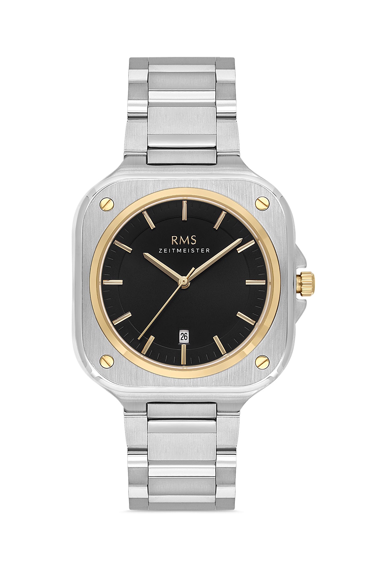 RMS SİYAH KADRAN SARI-BEYAZ KAPLAMA ERKEK SAATİ