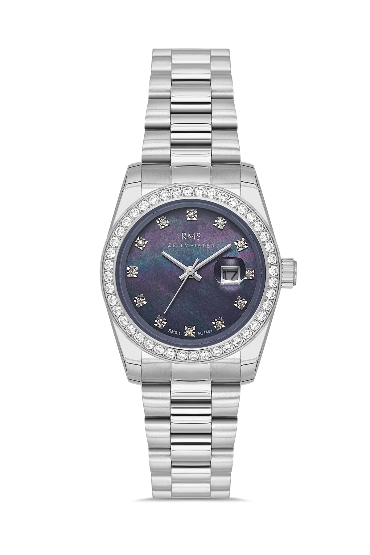 RMS Zeitmeister RMS.1.AG1461.02 women's watch with blue dial, silver case and stainless steel bracelet