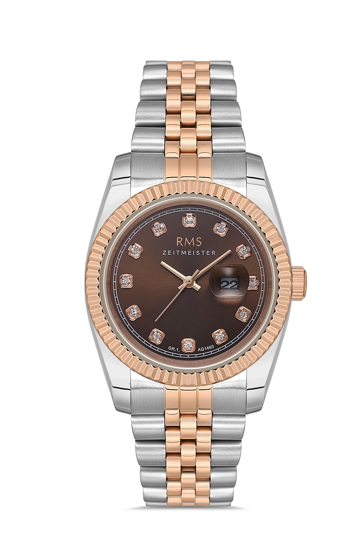 RMS Brown Dial Rose White Coated Women's Wristwatch - RMS.1.AG1460.12