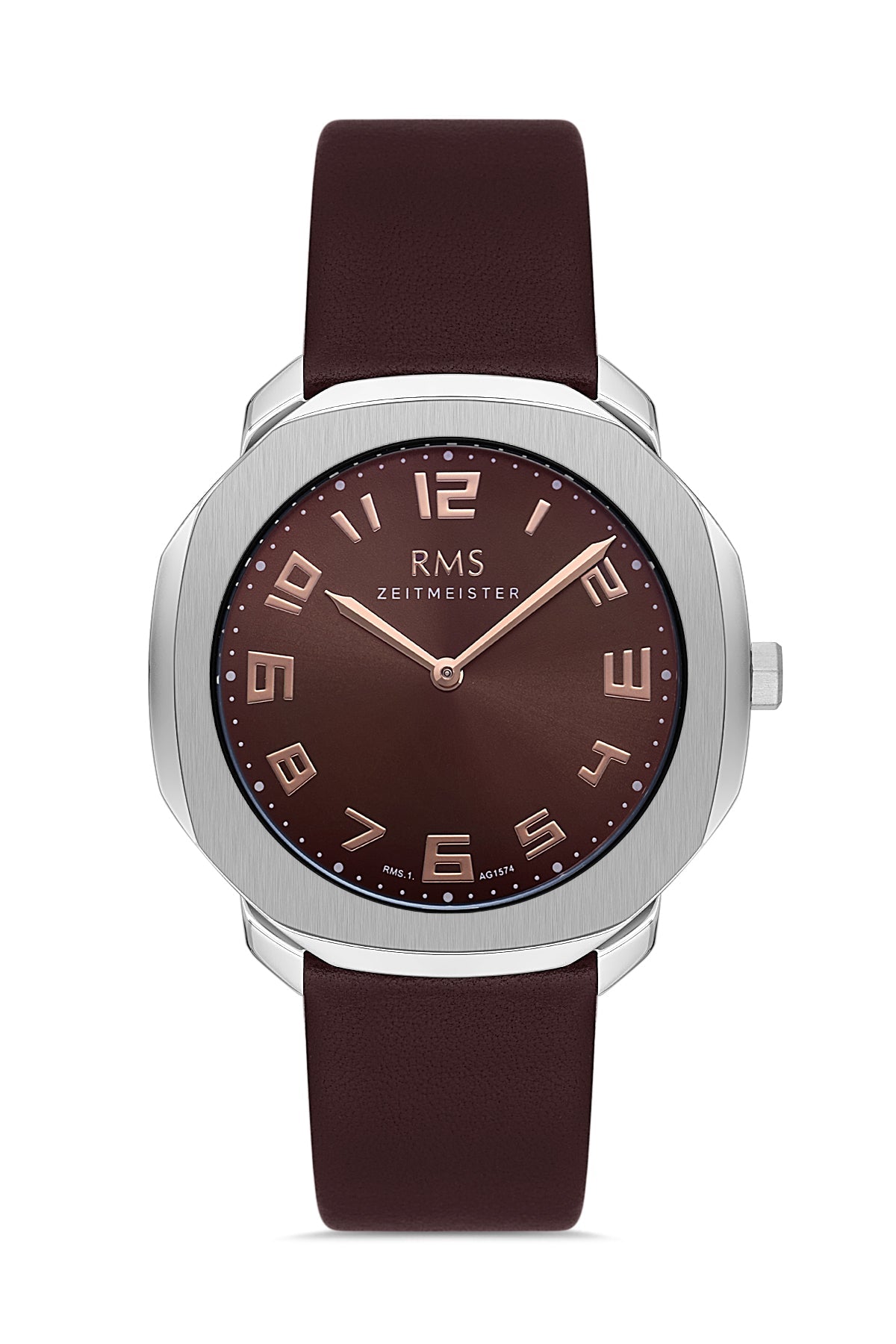 RMS Herrenuhr mit braunem Zifferblatt und silberfarbener Beschichtung – RMS.1.AG1574.10