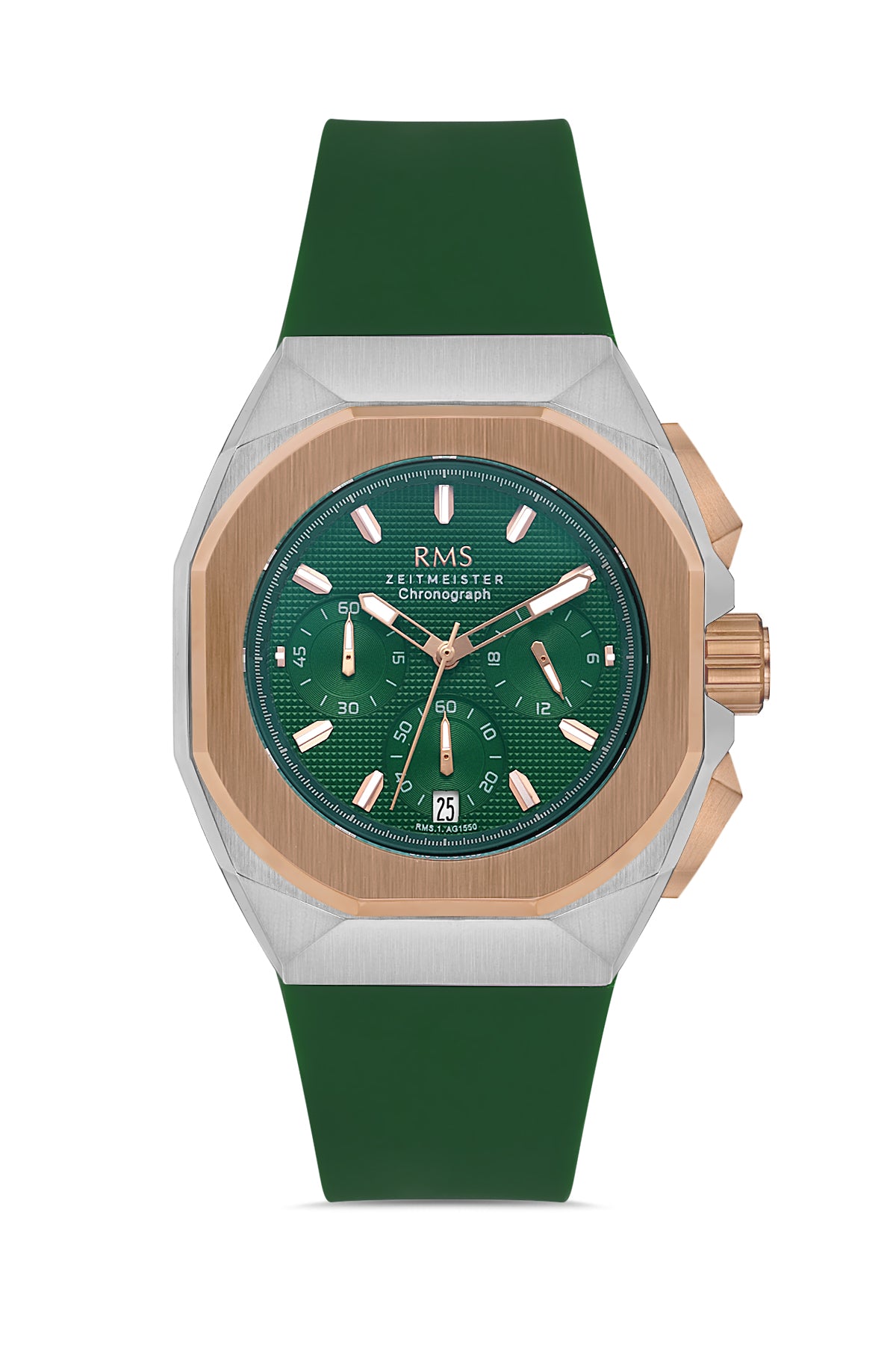 RMS Green Dial Rose-White Plated Men's Wristwatch - RMS.1.AG1550.06