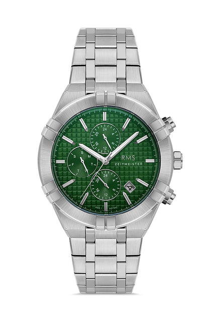 RMS Zeitmeister Green Dial Silver Plated Men's Watch - Stainless Steel Bracelet - RMS.1.AG1542.05