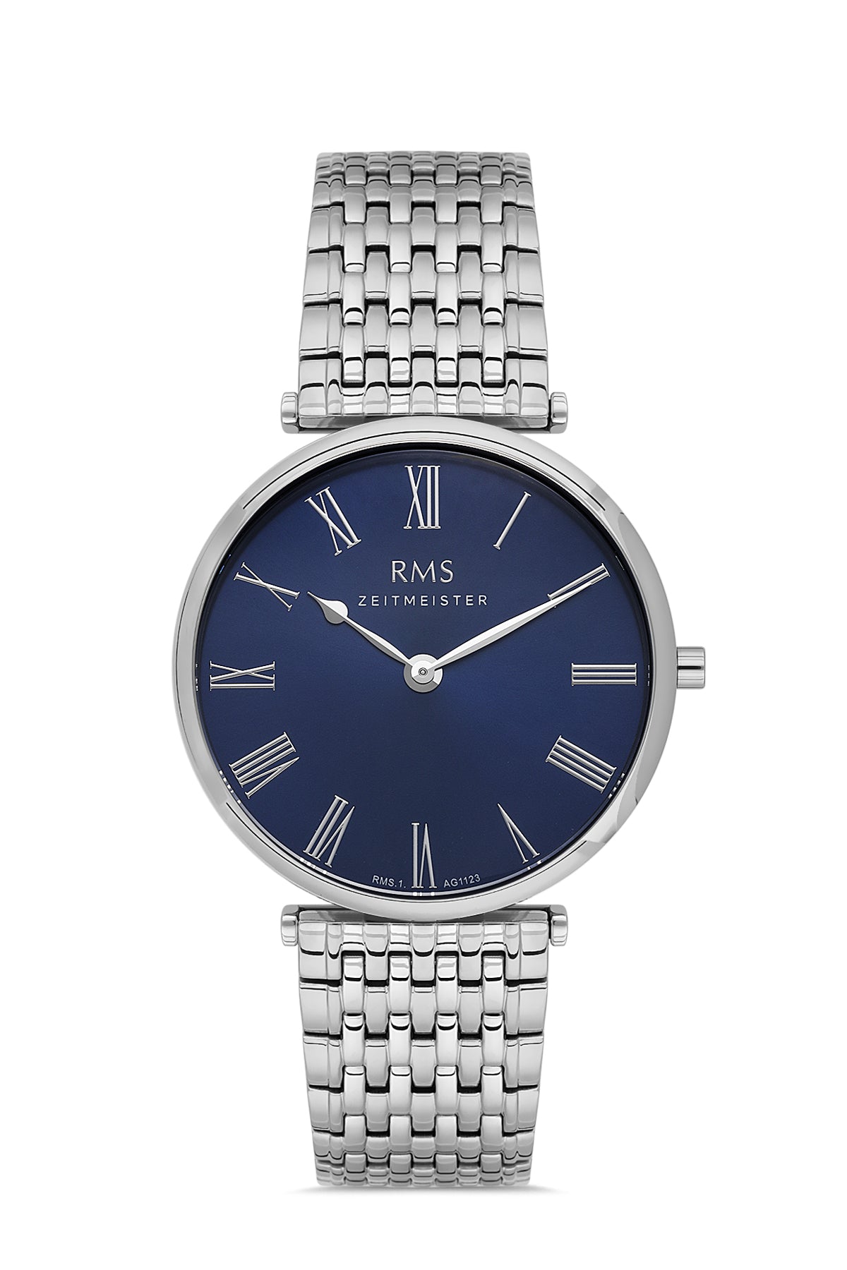 RMS Zeitmeister Blue Dial Silver Plated Men's Watch - Stainless Steel Bracelet - RMS.1.AG1123.15