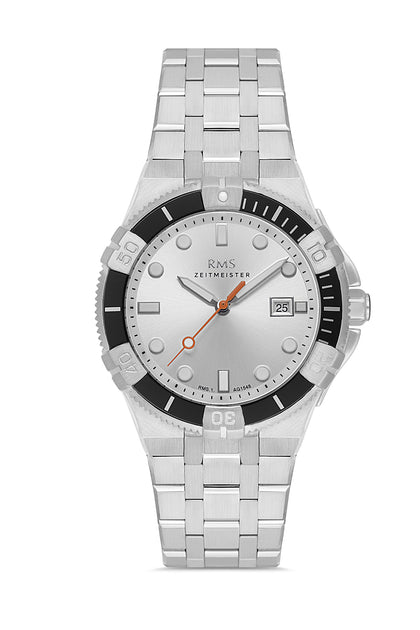 RMS Zeitmeister Silver Dial Silver Plated Men's Watch - Stainless Steel Bracelet - RMS.1.AG1548.01