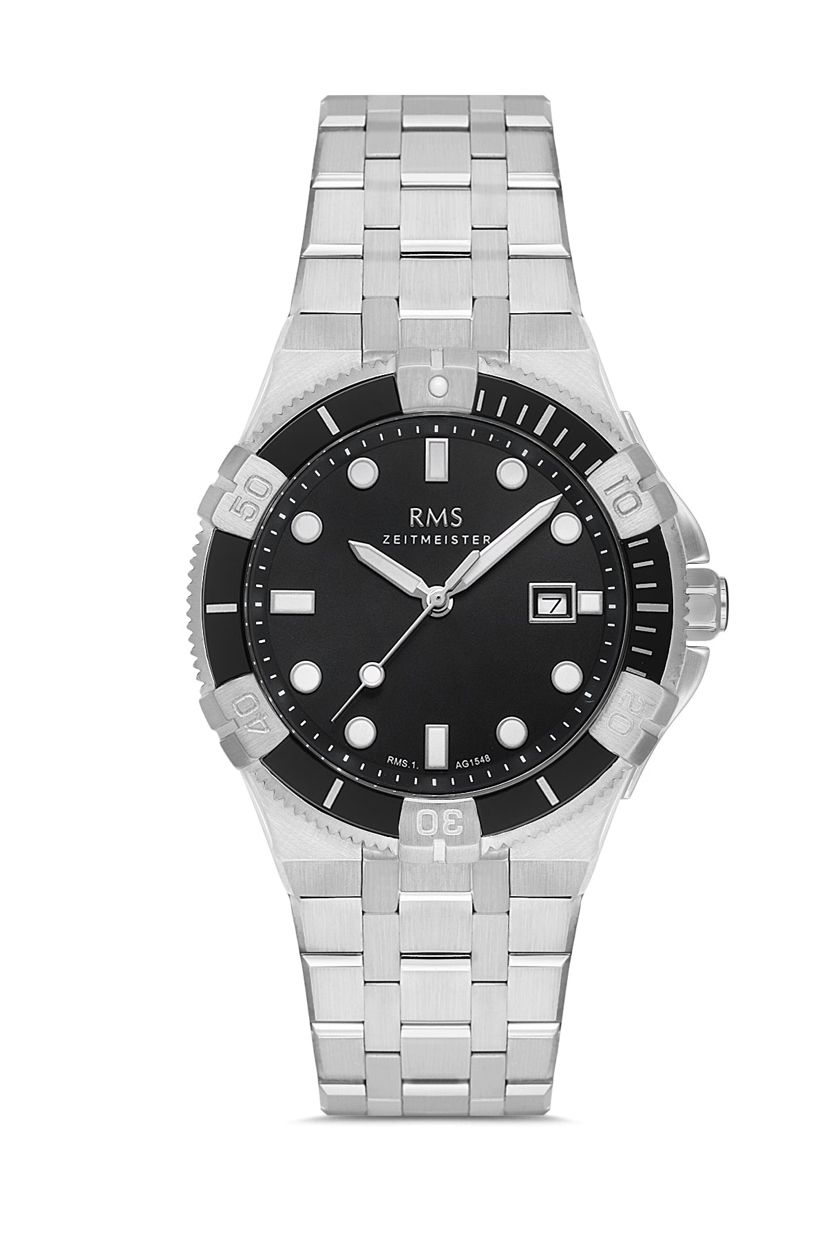 RMS Black Dial Silver Coated Men's Watch - RMS.1.AG1548.02