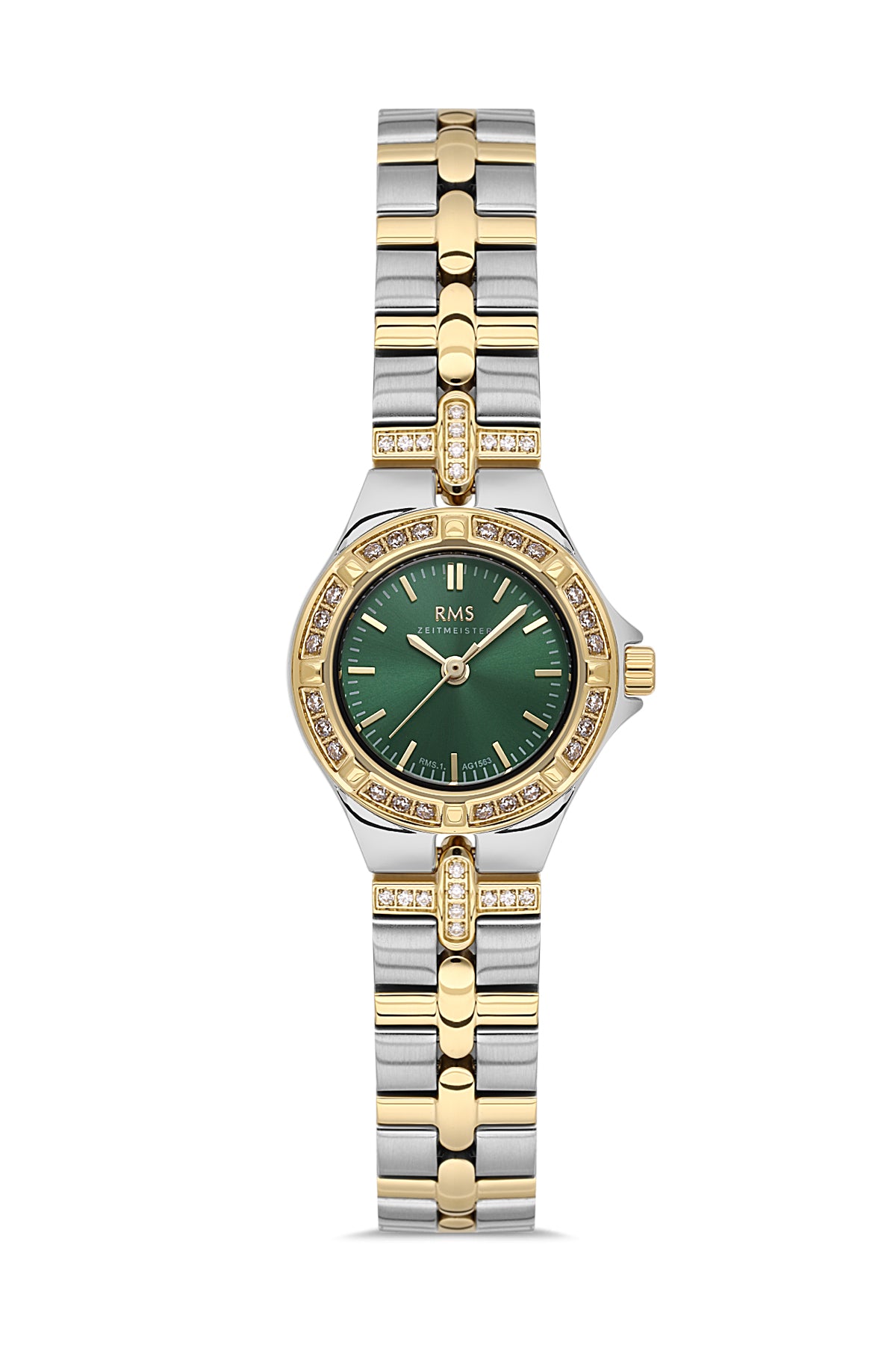 RMS Zeitmeister RMS.1.AG1563.05 women's watch with green dial, two-tone case and stainless steel bracelet