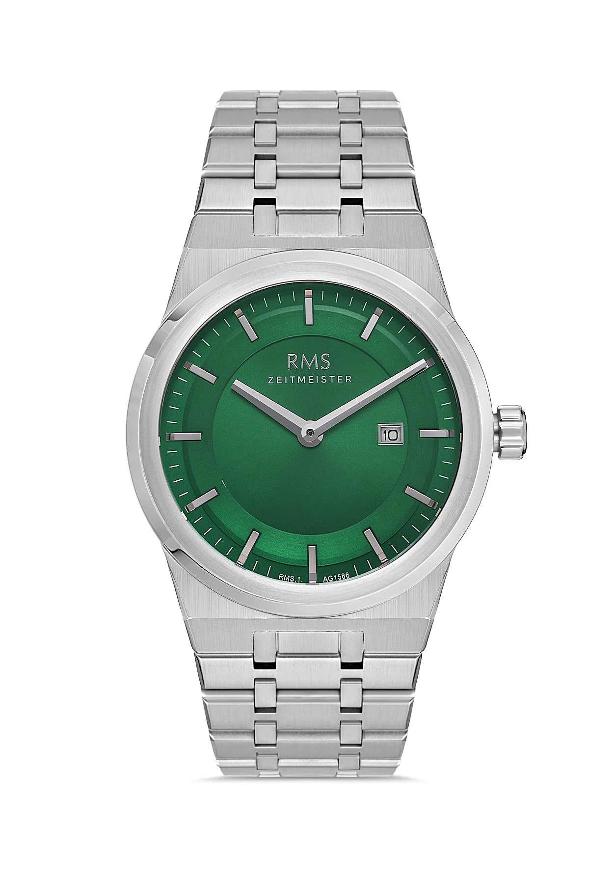 RMS Zeitmeister Green Dial Silver Plated Men's Watch - Stainless Steel Bracelet - RMS.1.AG1586.04
