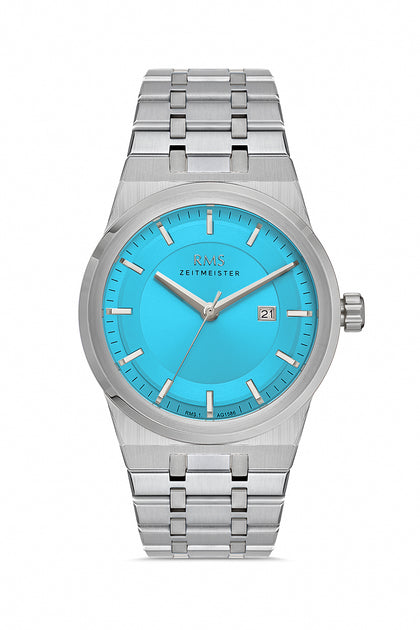RMS Zeitmeister Turquoise Dial Silver Plated Men's Watch - Stainless Steel Bracelet - RMS.1.AG1586.08