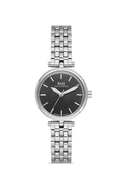RMS Zeitmeister Black Dial Silver Plated Women's Watch - Stainless Steel Bracelet - RMS.1.AG1607.02