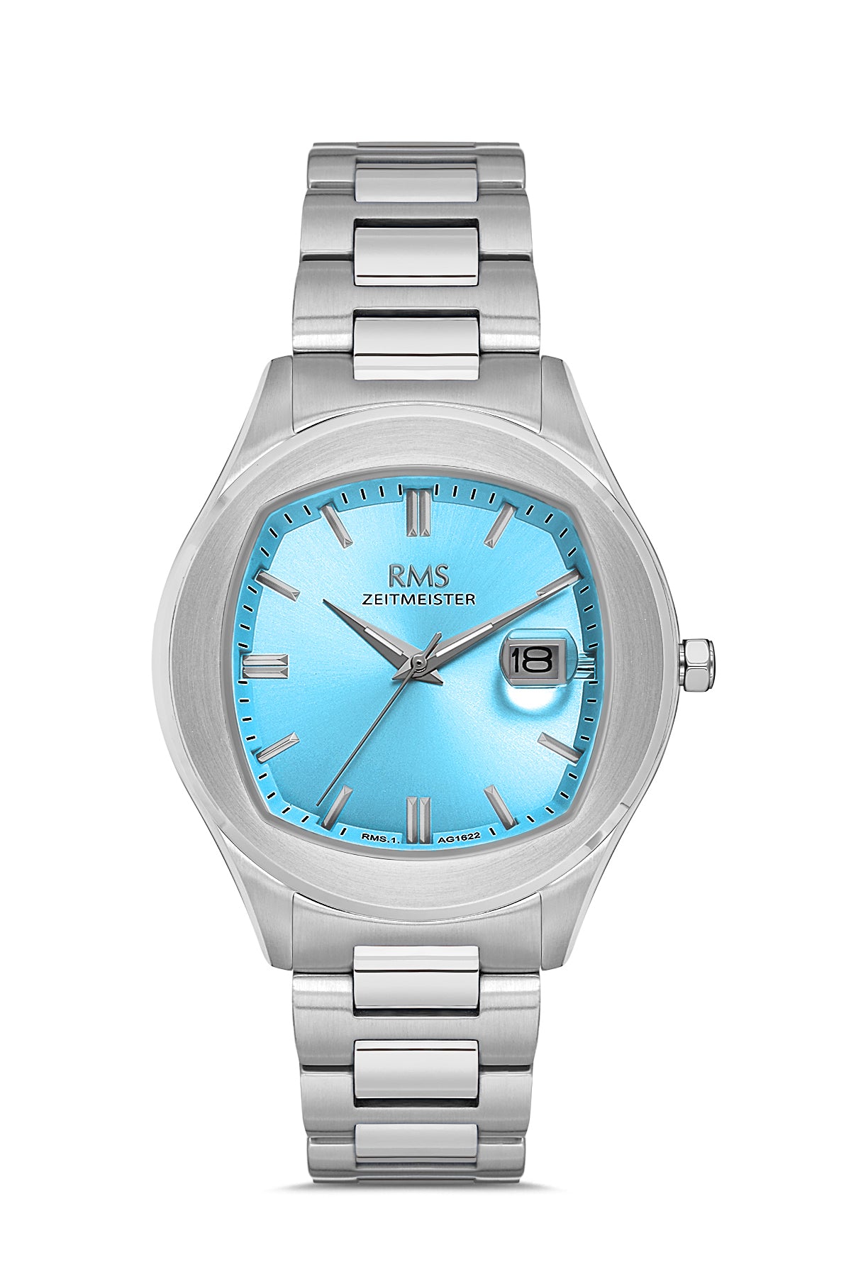RMS Zeitmeister Turquoise Dial Silver Plated Men's Watch - Stainless Steel Bracelet - RMS.1.AG1622.04