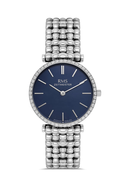 RMS Zeitmeister Blue Dial Silver Plated Women's Watch - Stainless Steel Bracelet - RMS.1.AG1646.03