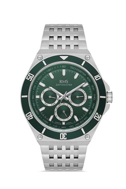 RMS Zeitmeister Green Dial Silver Plated Men's Watch - Stainless Steel Bracelet - RMS.1.AG1409.03