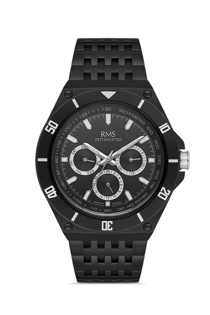 RMS Zeitmeister Black Dial Black Plated Men's Watch - Stainless Steel Bracelet - RMS.1.AG1409.04