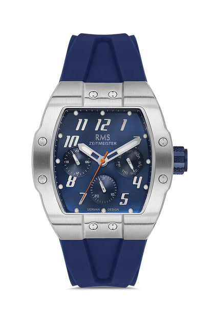 RMS Zeitmeister Blue Dial Silver Plated Men's Watch - Blue Silicone Strap - RMS.1.AG1643.03