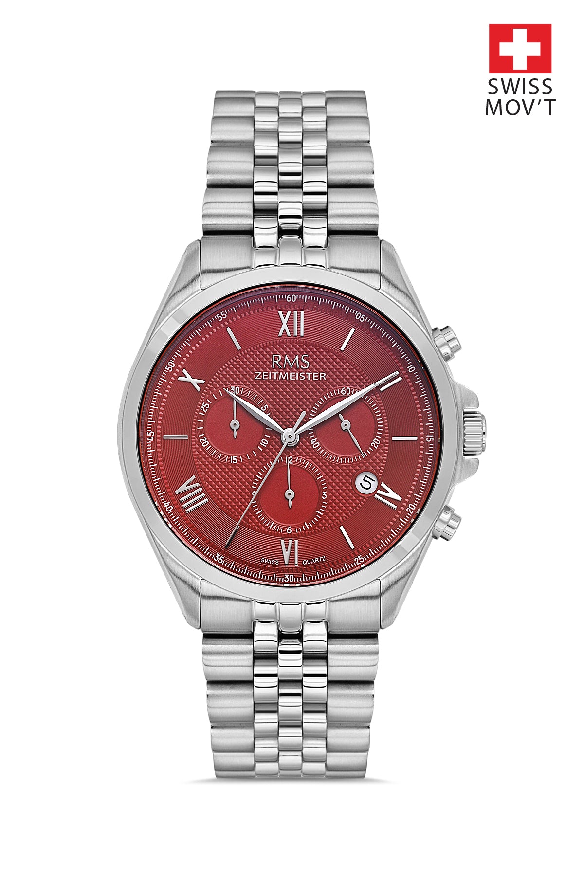 RMS Burgundy Dial Silver Coated Men's Watch - RMS.1.AG1598.05