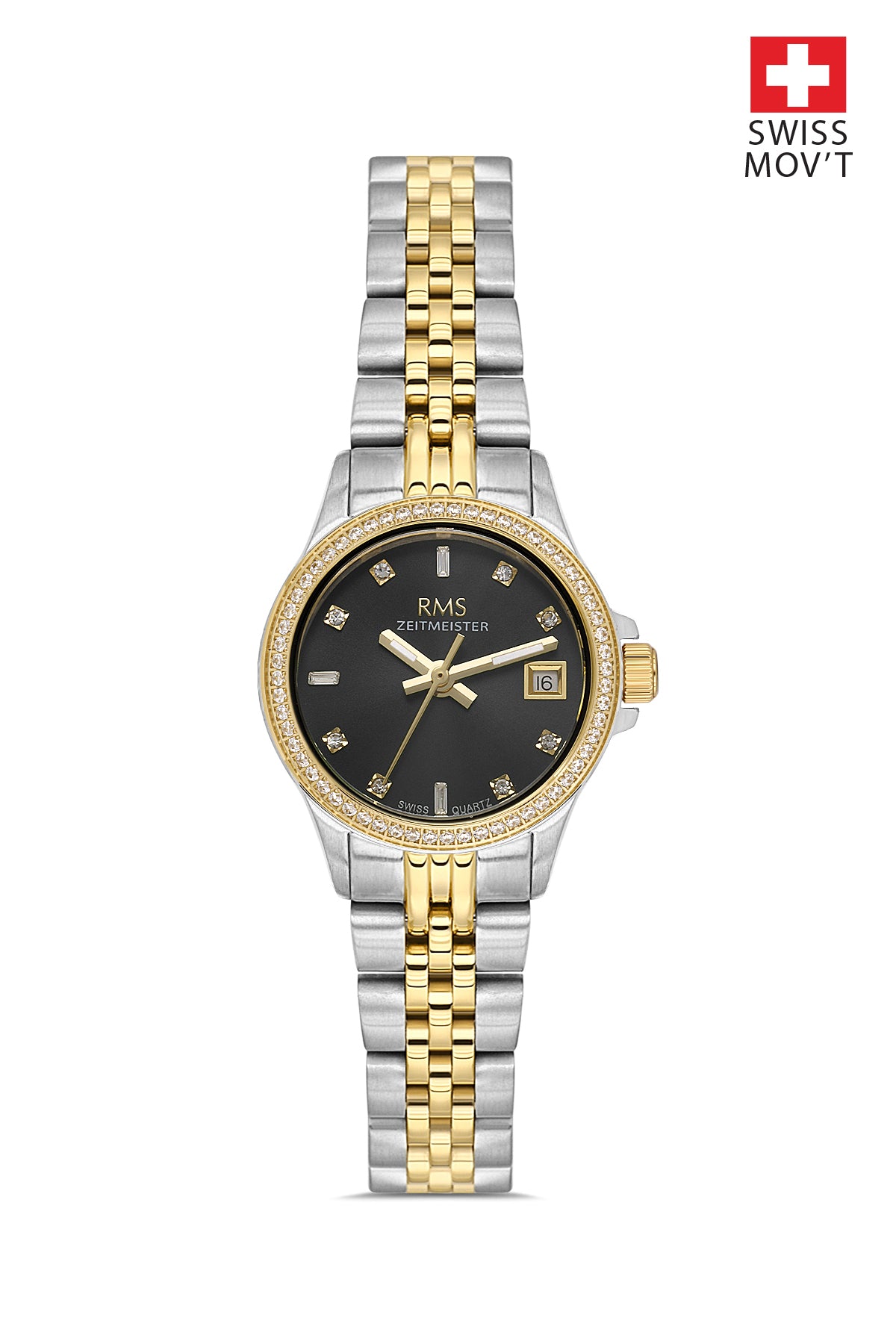 RMS Black Dial Yellow White Coated Women's Watch - RMS.1.AG1604.08