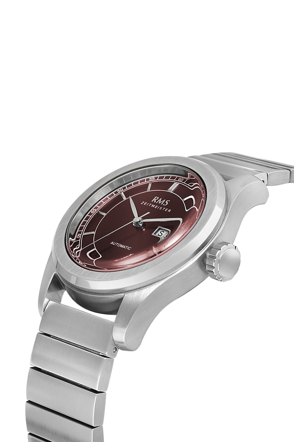 RMS Zeitmeister RMS.1.AG1582.14 men's watch with brown dial, silver case and genuine leather strap – angled view
