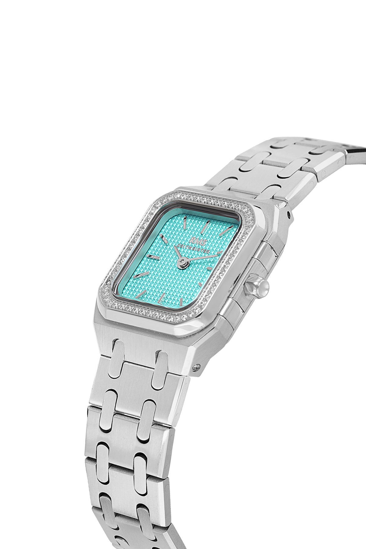RMS Zeitmeister RMS.1.AG1581.08 women's watch with tiffany blue dial, silver case and stainless steel bracelet – angled view